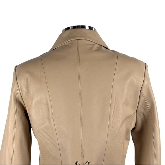VINTAGE Y2K VID COLLECTION LEATHER LACE UP CORSET STYLE CREAM ZIP UP JACKET - Picture 9 of 15